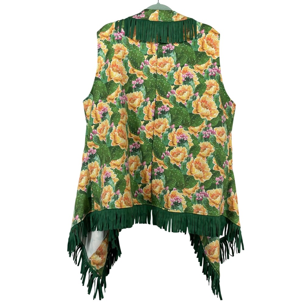 Lucky & Blessed Women Plus Size 3X Vest Green Floral Fringe Western Festival - Picture 5 of 6